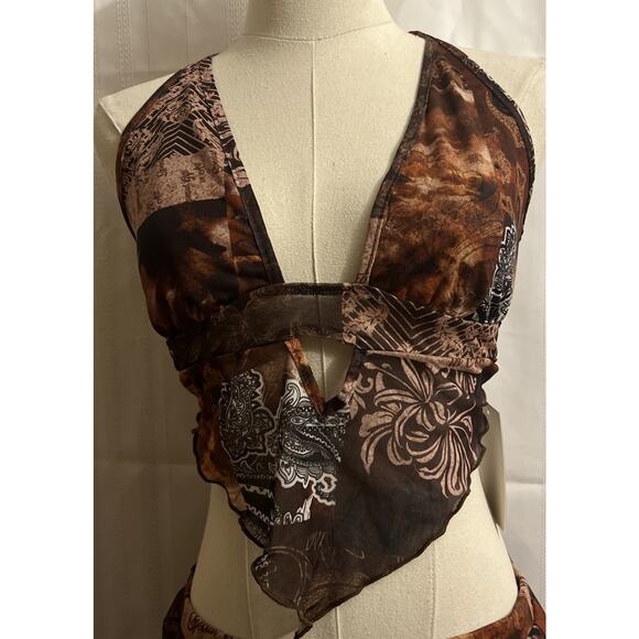 Women's 2pc Boho Western Tie Dye Backless Top & Split Thigh Skirt Outfit - Picture 12 of 16